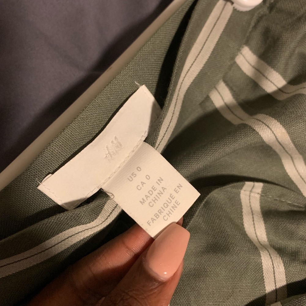 H&M Olive/White Striped Midi Skirt